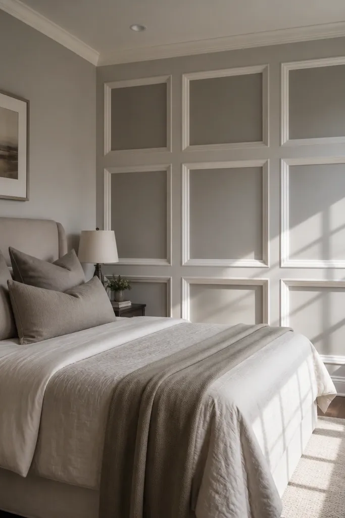 Accent wall with large square and rectangle moulded recess panels