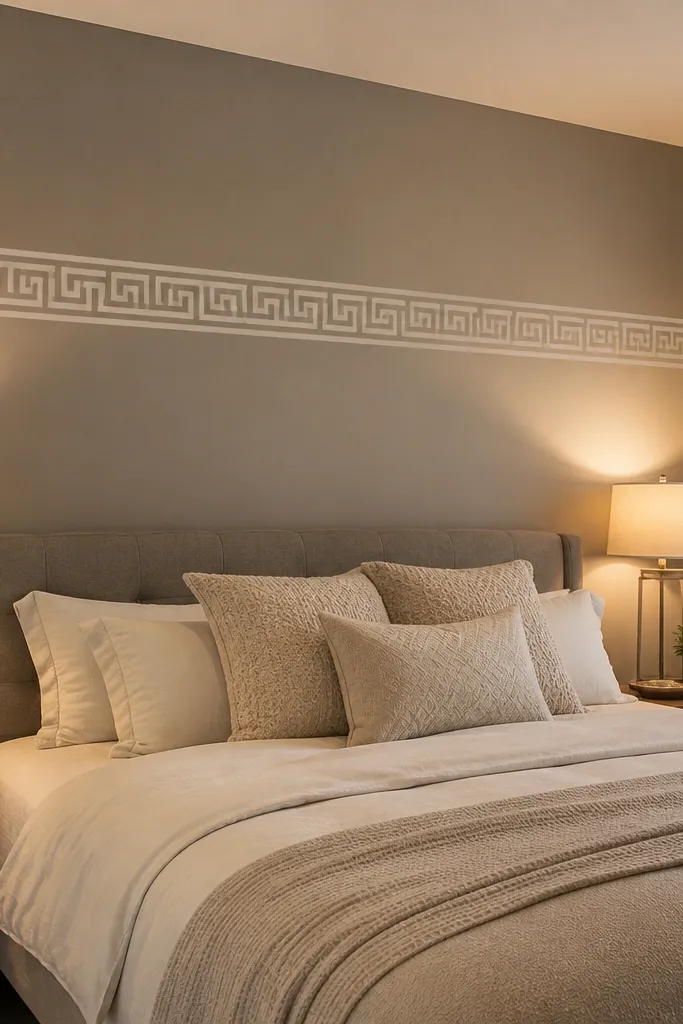 Greek key moulding border band on a bedroom wall