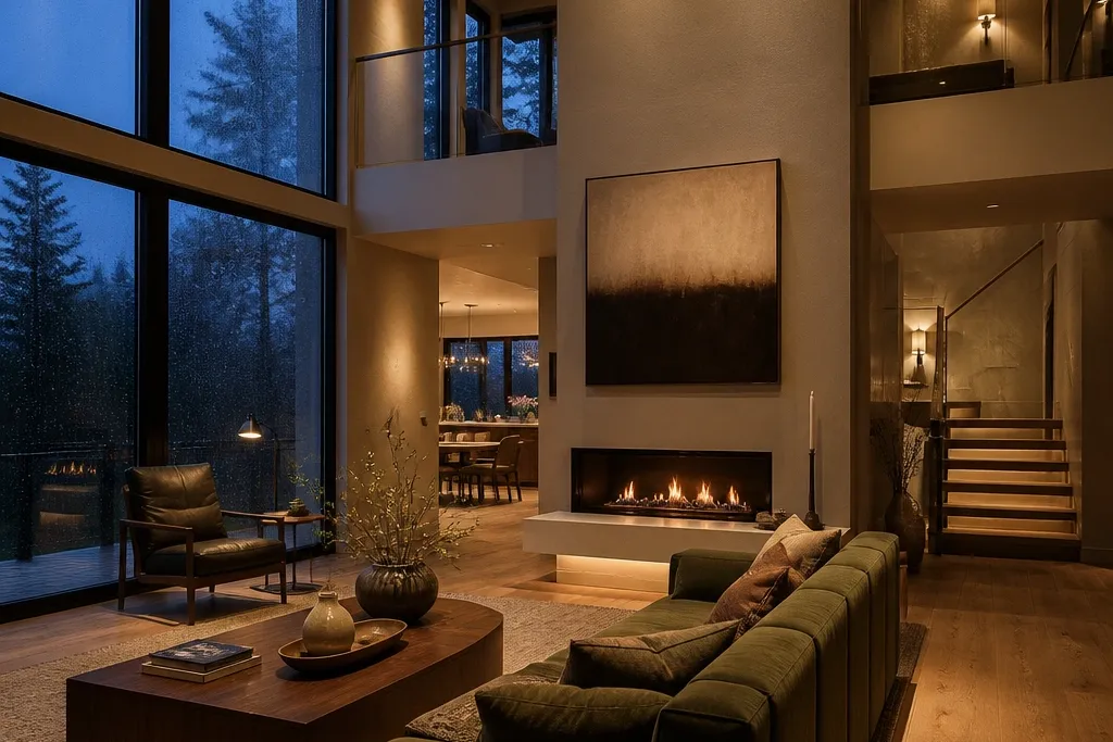 Year-Round Double Height Living Room Lighting Ideas