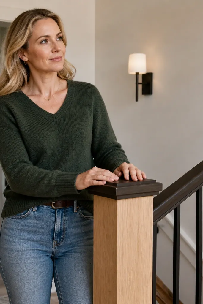 Light oak posts with a darker handrail cap and clean modern balusters