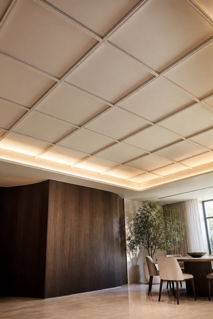 White recessed ceiling panels with a subtle glow around the outer edge