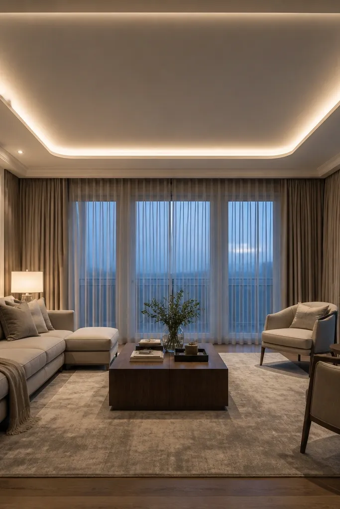 Ceiling recess with a circular hidden glow halo around the center
