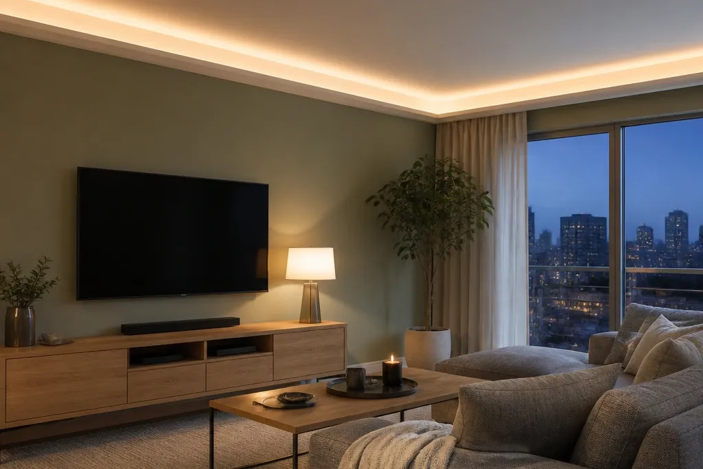 Year-Round False Ceiling Living Room with Hidden Lighting