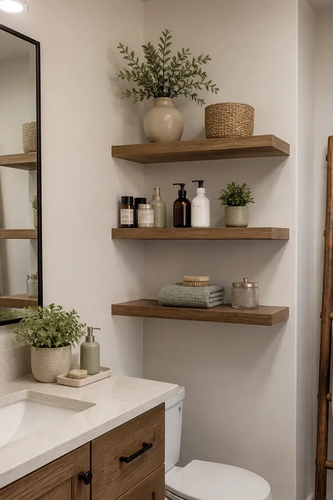 Year-Round Floating Shelves for Bathrooms