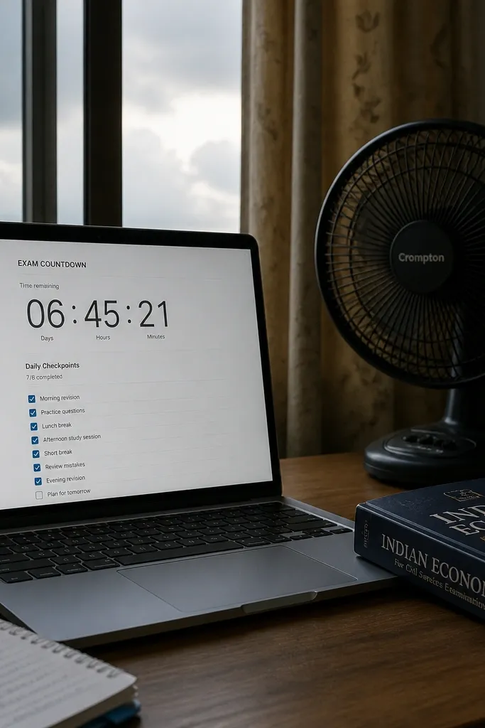 Notion page with a countdown number and a checklist of daily study items