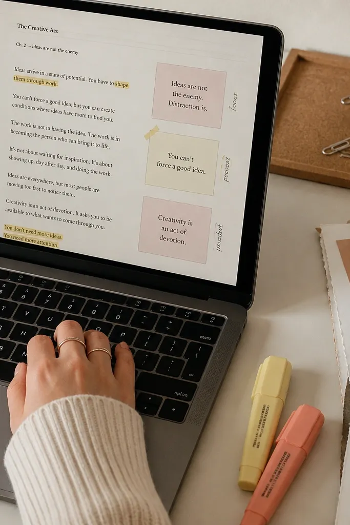 Notion page showing quote cards with small tag labels next to them