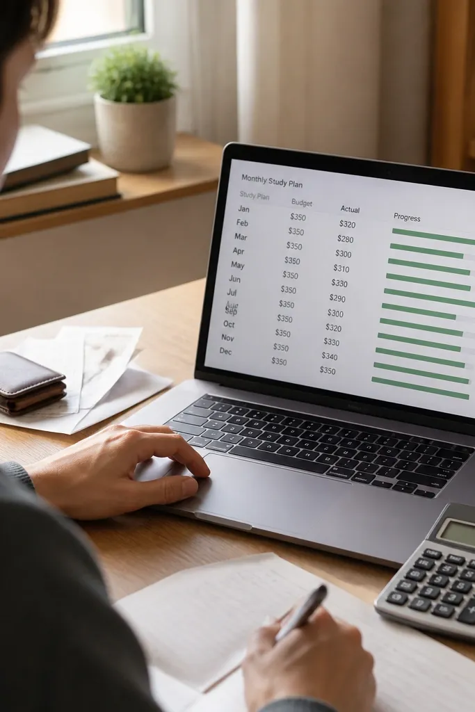 Notion monthly calendar with horizontal progress bars for study goals