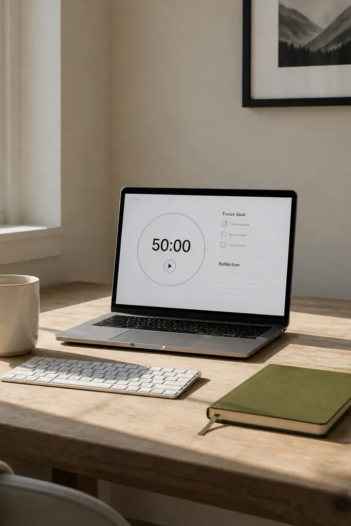Notion focus page with a timer section and a goal checklist