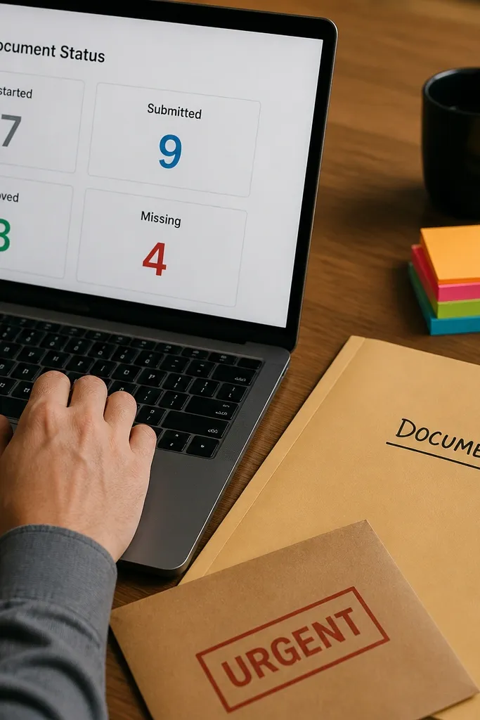 Notion tiles showing document status for financial aid applications