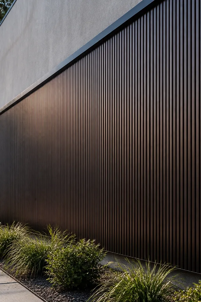 Matte corrugated metal accent wall with straight vertical lines and clean trim edges
