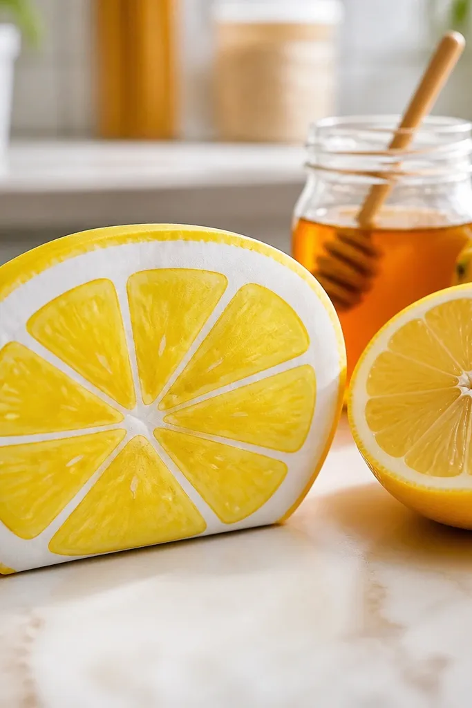 Lemon slice with yellow segments and a pale center circle