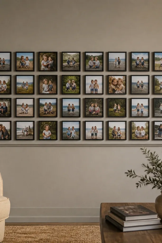 Many small frames in a tight grid with consistent wide gaps