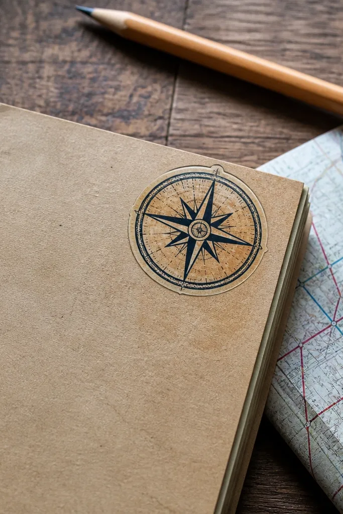 Retro compass rose with muted beige and brown lines