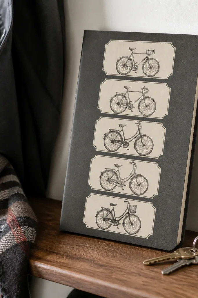 Retro bicycle drawing with muted green and tan colors