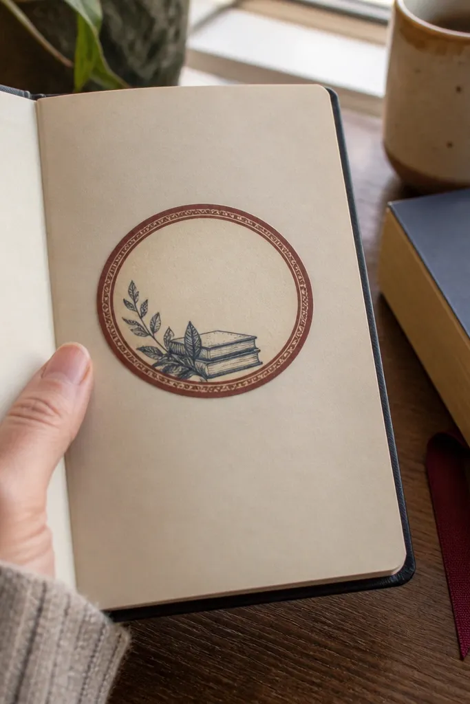 Old bookplate oval and border with tiny crest details