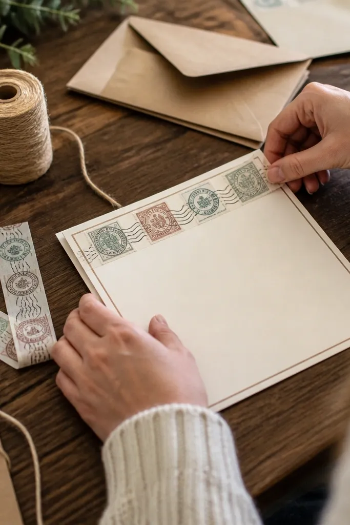 Vintage garland banner with stamp-like postmark text