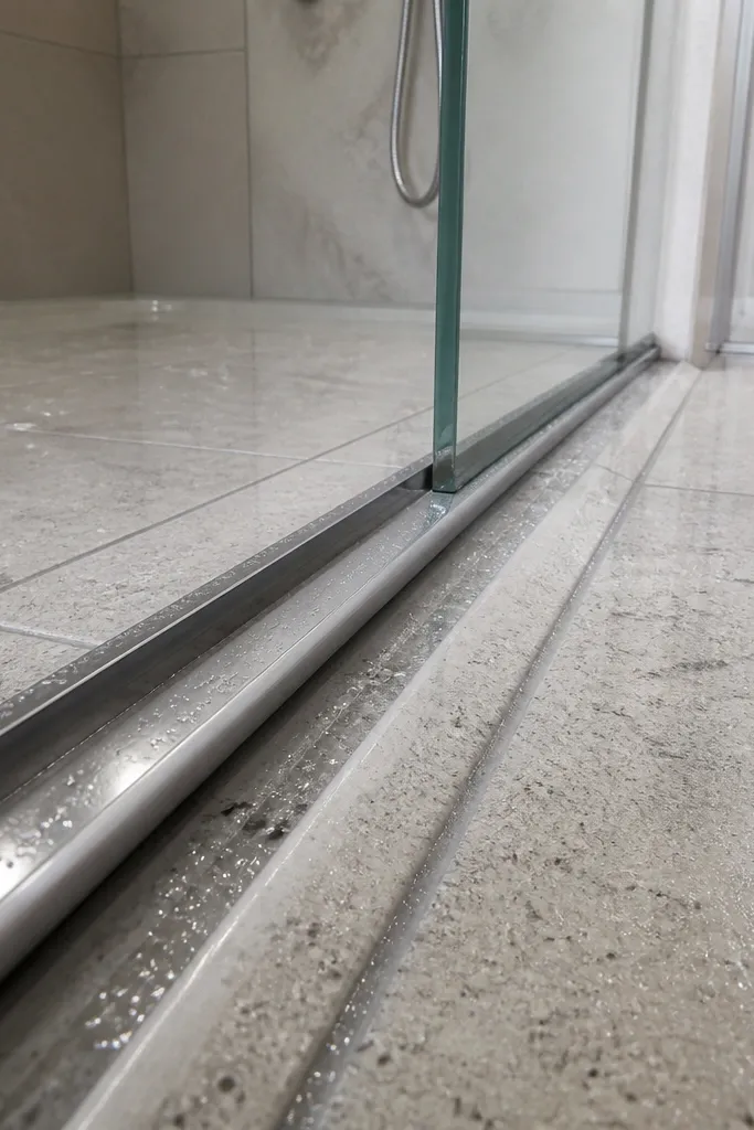Sliding glass door with a U-channel bottom track designed to drain water