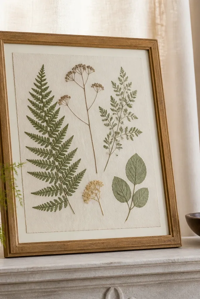 Picture frame with botanical ephemera paper and soft satin sheen