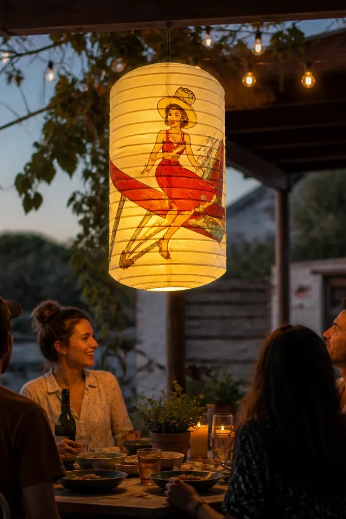 Paper lantern panels with vintage ad prints sealed smooth and even